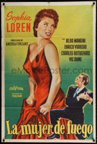 3g153 PILGRIM OF LOVE Argentinean '54 full-length Trilo art of sexy Sophia Loren in red dress!