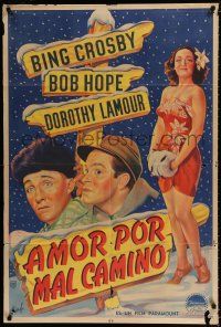 3g162 ROAD TO UTOPIA Argentinean '46 art of sexy Dorothy Lamour in sarong, Bob Hope & Bing Crosby!