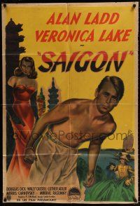 3g164 SAIGON Argentinean '48 great artwork of barechested Alan Ladd & sexy Veronica Lake!