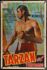 3g171 TARZAN'S DESERT MYSTERY Argentinean R50s close up art of Johnny Weissmuller with knife!