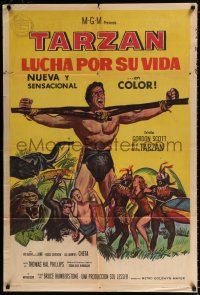 3g172 TARZAN'S FIGHT FOR LIFE Argentinean '58 art of Gordon Scott bound w/arms outstretched!