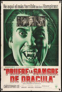 3g174 TASTE THE BLOOD OF DRACULA Argentinean '70 best c/u of vampire Christopher Lee showing fangs!