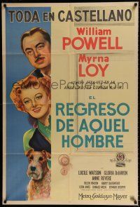 3g176 THIN MAN GOES HOME Argentinean '44 great art of William Powell, Myrna Loy & Asta the dog too!