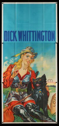 3g032 DICK WHITTINGTON stage play English 3sh '30s cool stone litho of female lead & smiling cat!
