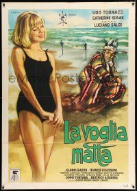 3g486 CRAZY DESIRE Italian 1p '62 Colizzi art of Ugo Tognazzi & sexy Catherine Spaak on swimsuit!