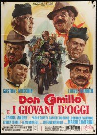 3g491 DON CAMILLO E I GIOVANI D'OGGI Italian 1p '72 Ciriello art of top stars & motorcycle gang!