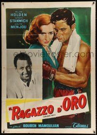 3g497 GOLDEN BOY Italian 1p R58 different art of boxer William Holden & Barbara Stanwyck, classic!