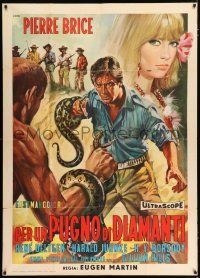 3g498 GOLDEN GODDESS OF RIO BENI Italian 1p '65 wild art of guys battling with snakes by Casaro!