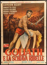 3g499 GOLIATH & THE REBEL SLAVE Italian 1p '63 art of barechested Gordon Scott holding sexy girl!