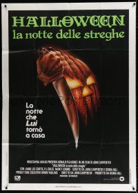3g503 HALLOWEEN Italian 1p '79 John Carpenter classic, great Bob Gleason jack-o-lantern art!