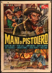 3g504 HANDS OF GUNMAN Italian 1p '65 spaghetti western art of cowboy Craig Hill with gun!