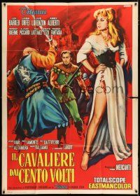 3g514 KNIGHT OF 100 FACES Italian 1p '60 art of Lex Barker & sexy Liana Orfei by DeAmicis!