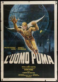 3g538 PUMAMAN Italian 1p '80 art of the wacky super hero by Death Star-like space station!