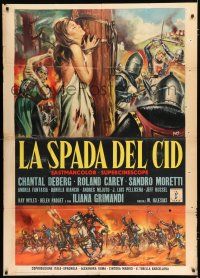3g559 SWORD OF EL CID Italian 1p '62 art of medieval battle & sexy girl whipped by Mos!