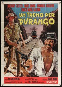 3g567 TRAIN FOR DURANGO Italian 1p '73 art of stars with guns on railroad tracks by De Seta!
