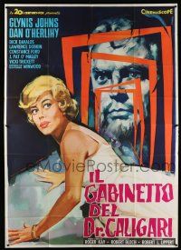 3g434 CABINET OF CALIGARI Italian 2p '62 Glynis Johns, Robert Bloch, different art by Manno!