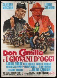 3g438 DON CAMILLO E I GIOVANI D'OGGI Italian 2p '72 Ciriello art of top stars & motorcycle gang!