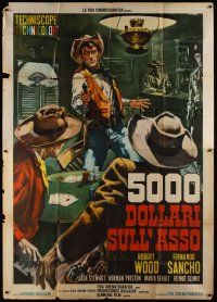 3g441 FIVE THOUSAND DOLLARS ON ONE ACE Italian 2p '66 cool art of gunfight at poker game by Casaro