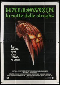 3g444 HALLOWEEN Italian 2p '79 John Carpenter classic, great Bob Gleason jack-o-lantern art!