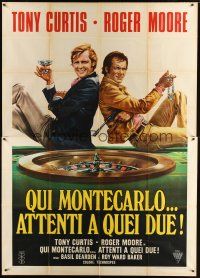 3g450 MISSION MONTE CARLO Italian 2p '74 Casaro art of Roger Moore & Tony Curtis by roulette wheel!