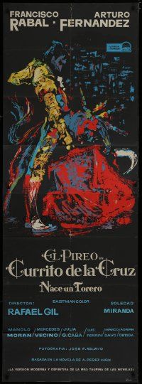 3g043 CURRITO OF THE CROSS Spanish 27x74 '65 cool colorful E. Medrano silkscreen art of matador!