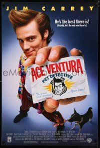 3h014 ACE VENTURA PET DETECTIVE 1sh '94 wacky image of Jim Carrey, he's the only one there is!