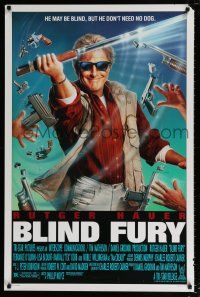 3h078 BLIND FURY 1sh '90 Vietnam veteran swordsman Rutger Hauer is blind as a bat!