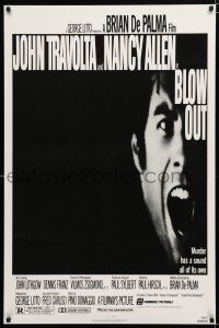 3h083 BLOW OUT 1sh '81 John Travolta, Brian De Palma, murder has a sound all of its own