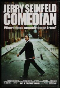 3h128 COMEDIAN advance 1sh '02 great image of Jerry Seinfeld walking across street with microphone!