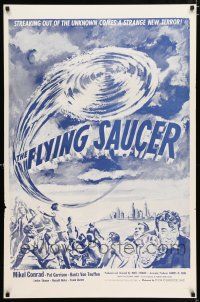 3h249 FLYING SAUCER 1sh R53 cool sci-fi artwork of UFOs from space & terrified people!