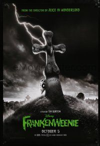 3h262 FRANKENWEENIE teaser DS 1sh '12 Tim Burton, horror image of wacky graveyard!