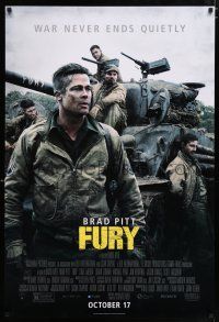 3h272 FURY advance DS 1sh '14 great image of soldier Brad Pitt and cast with tank!