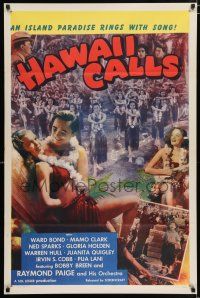 3h328 HAWAII CALLS 1sh R46 art of Ned Sparks watching young Bobby Breen playing ukulele & singing!