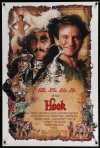 3h346 HOOK 1sh '91 art of pirate Dustin Hoffman & Robin Williams by Drew Struzan!