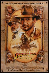 3h381 INDIANA JONES & THE LAST CRUSADE brown advance 1sh '89 art of Ford & Sean Connery by Struzan!