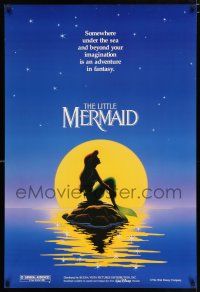 3h448 LITTLE MERMAID teaser DS 1sh '89 Disney, great art of Ariel in moonlight by Morrison/Patton!