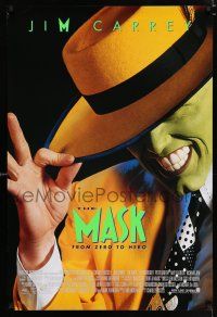 3h486 MASK style B int'l 1sh '94 great super close up of wacky Jim Carrey in full make-up!