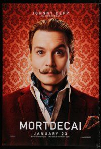 3h509 MORTDECAI teaser DS 1sh '15 wacky image of Johnny Depp with handlebar mustache!