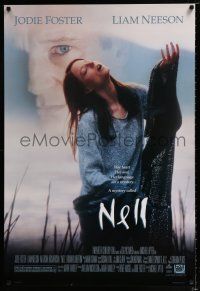 3h527 NELL style A 1sh '94 close-up of pretty Jodie Foster, Liam Neeson, Michael Apted directed!