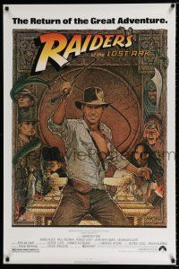 3h615 RAIDERS OF THE LOST ARK 1sh R80s great art of adventurer Harrison Ford by Richard Amsel!