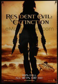 3h627 RESIDENT EVIL: EXTINCTION teaser 1sh '07 silhouette of zombie killer Milla Jovovich!