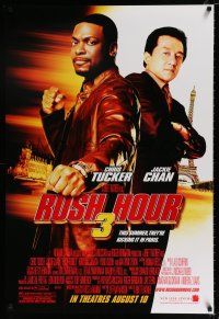 3h649 RUSH HOUR 3 advance DS 1sh '07 cool image of Chris Tucker, Jackie Chan, Eiffel Tower!