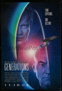 3h726 STAR TREK: GENERATIONS advance 1sh '94 Stewart as Picard & Shatner as Kirk, two captains!