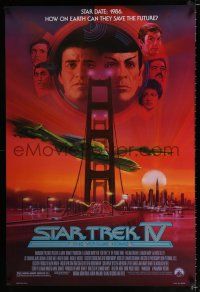 3h718 STAR TREK IV 1sh '86 cool art of Leonard Nimoy & William Shatner by Bob Peak!