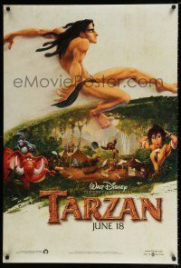 3h757 TARZAN teaser DS 1sh '99 cool Walt Disney jungle cartoon, from Edgar Rice Burroughs story!