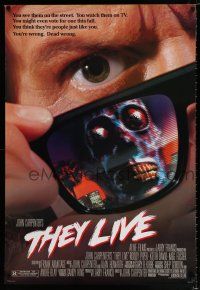 3h768 THEY LIVE DS 1sh '88 Rowdy Roddy Piper, John Carpenter, cool horror image!