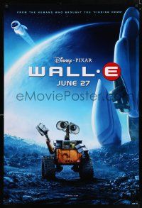3h821 WALL-E advance DS 1sh '08 Walt Disney, Pixar, Best Animated Film, WALL-E & EVE w/ spaceship!