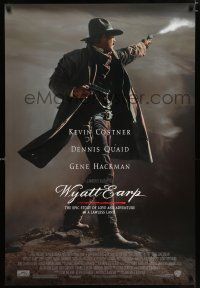 3h843 WYATT EARP DS 1sh '94 cool image of Kevin Costner in the title role firing gun!