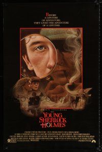 3h849 YOUNG SHERLOCK HOLMES 1sh '85 Steven Spielberg, Nicholas Rowe, really cool detective art!