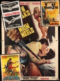3j011 LOT OF 4 ITALIAN TWO-PANELS '60s cool artwork from spaghetti westerns & crime!